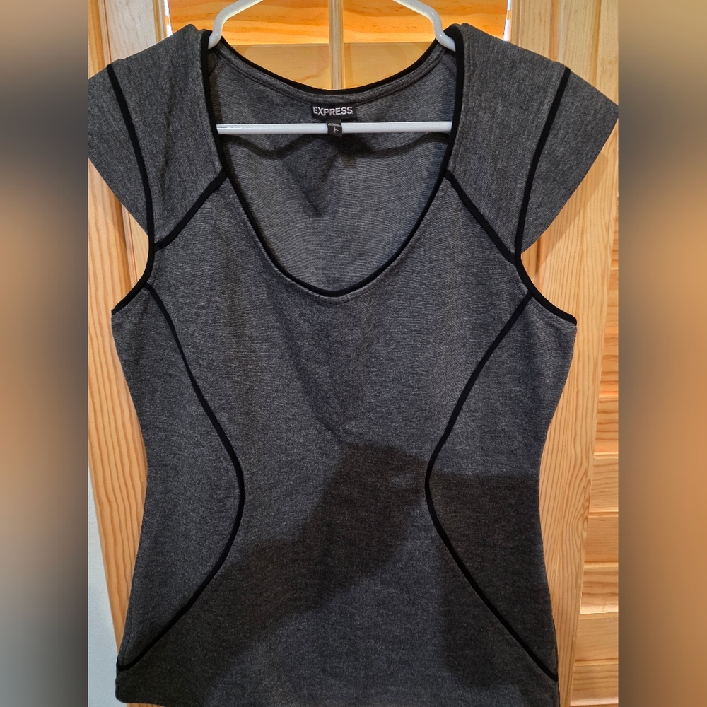 Express Women's Charcoal Short Sleeve Top